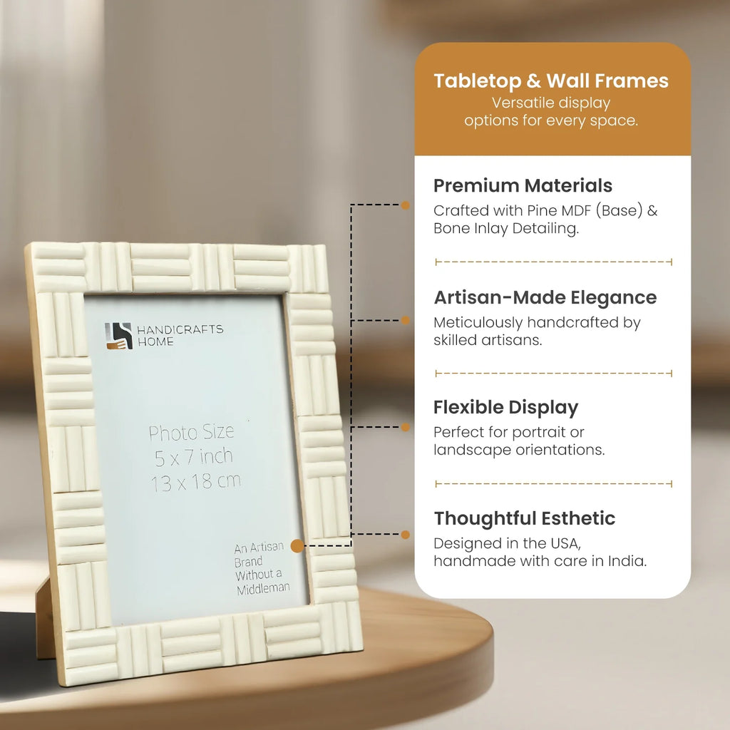 Picture Frame Brick Pattern Collection Bone Inlay White – 4x6 & 5x7"