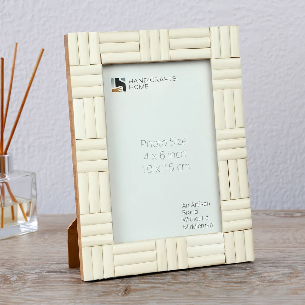 Picture Frame Brick Pattern Collection Bone Inlay White – 4x6 & 5x7"