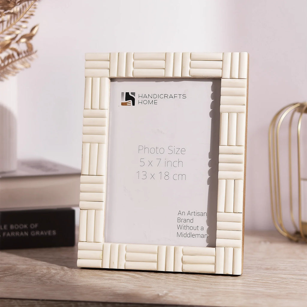 Picture Frame Brick Pattern Collection Bone Inlay White – 4x6 & 5x7"