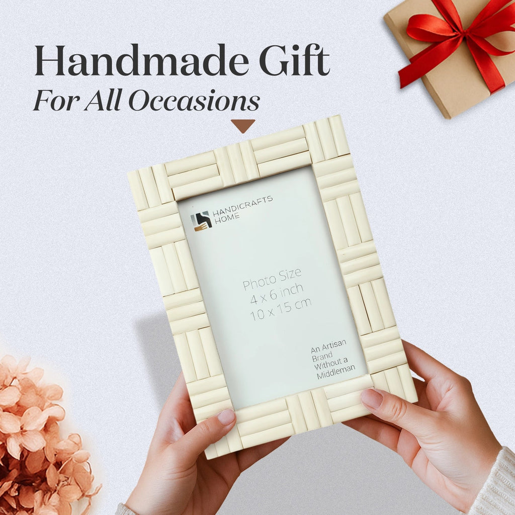 Picture Frame Brick Pattern Collection Bone Inlay White – 4x6 & 5x7"