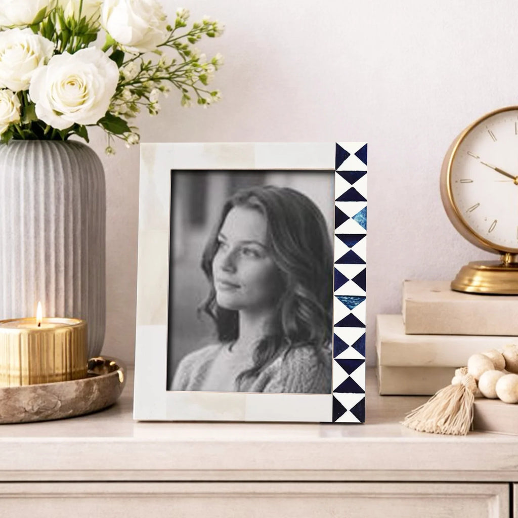 Blue White Picture Frame | Indigo Mosaic Bone Inlay | 4x6 5x7