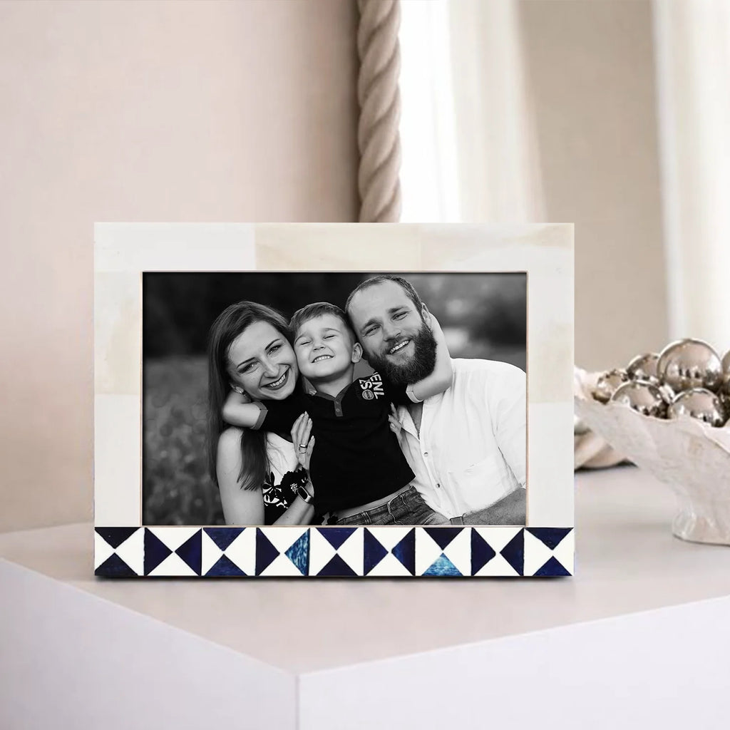 Blue White Picture Frame | Indigo Mosaic Bone Inlay | 4x6 5x7