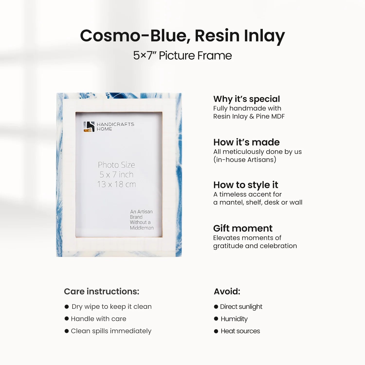 Picture Frame Cosmo Collection Resin Inlay - White & Blue, 4x6, 5x7