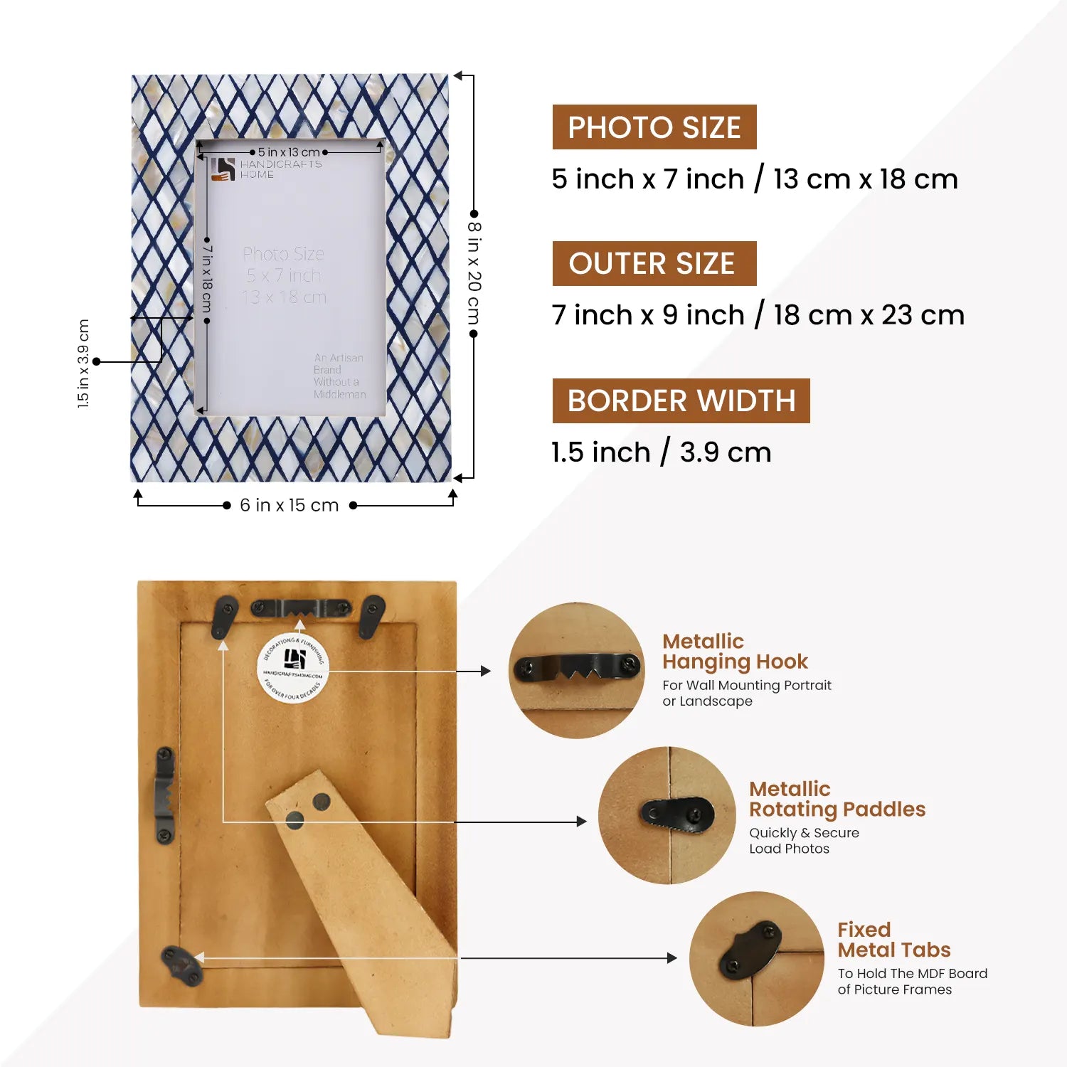 Navy Mother of Pearl Diamond Picture Frame