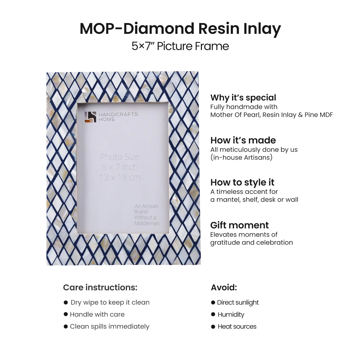 Navy Mother of Pearl Diamond Picture Frame
