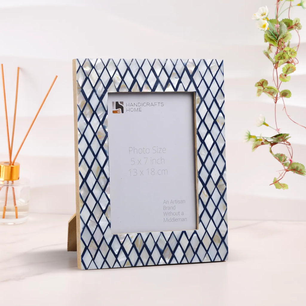 Navy Mother of Pearl Diamond Picture Frame