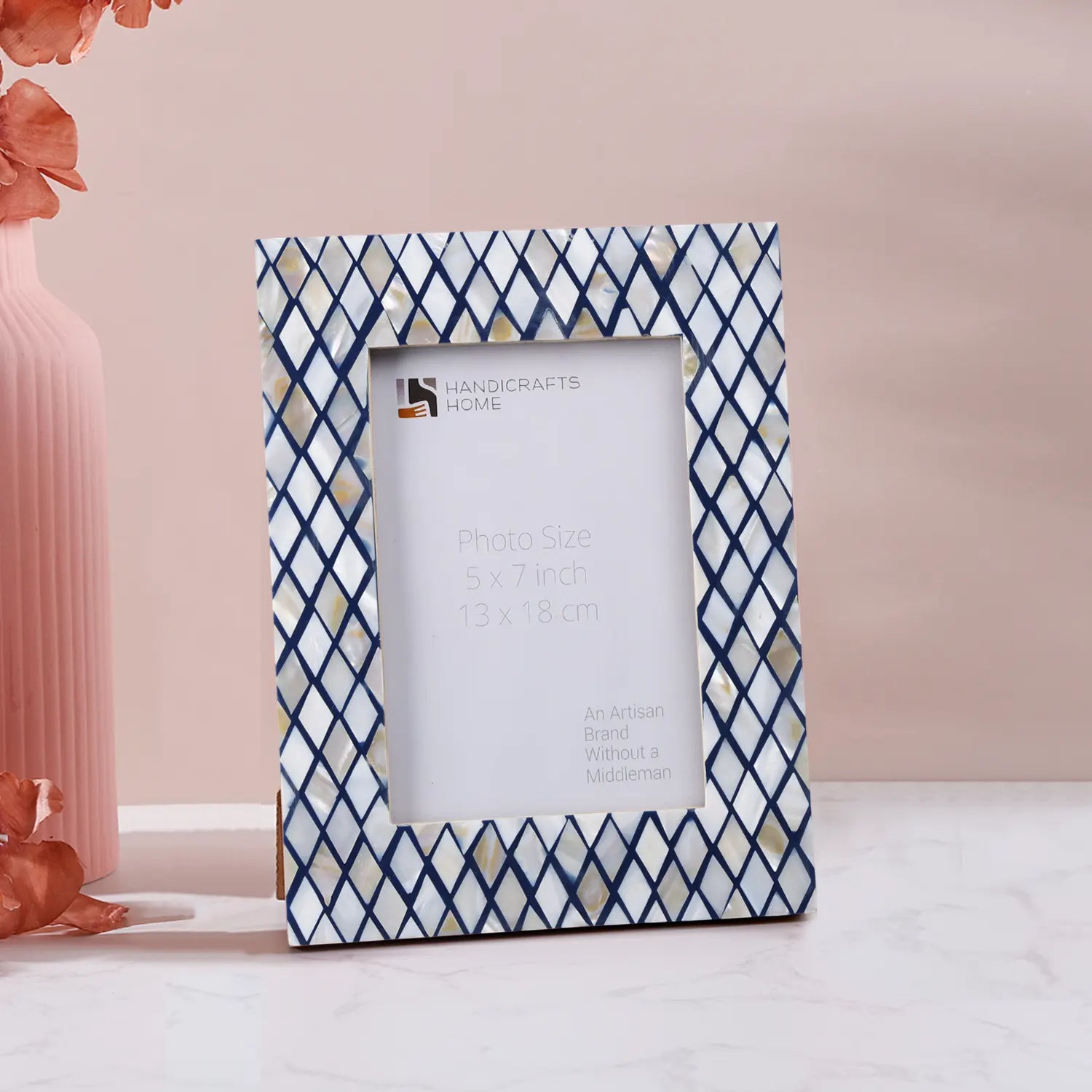 Navy Mother of Pearl Diamond Picture Frame
