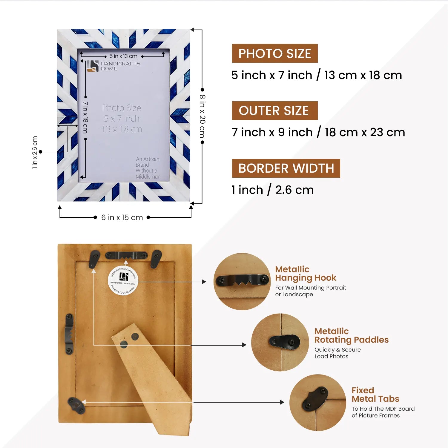 Picture Frames  Hypno Frost Collection Bone Inlay White-Blue, 3 Sizes