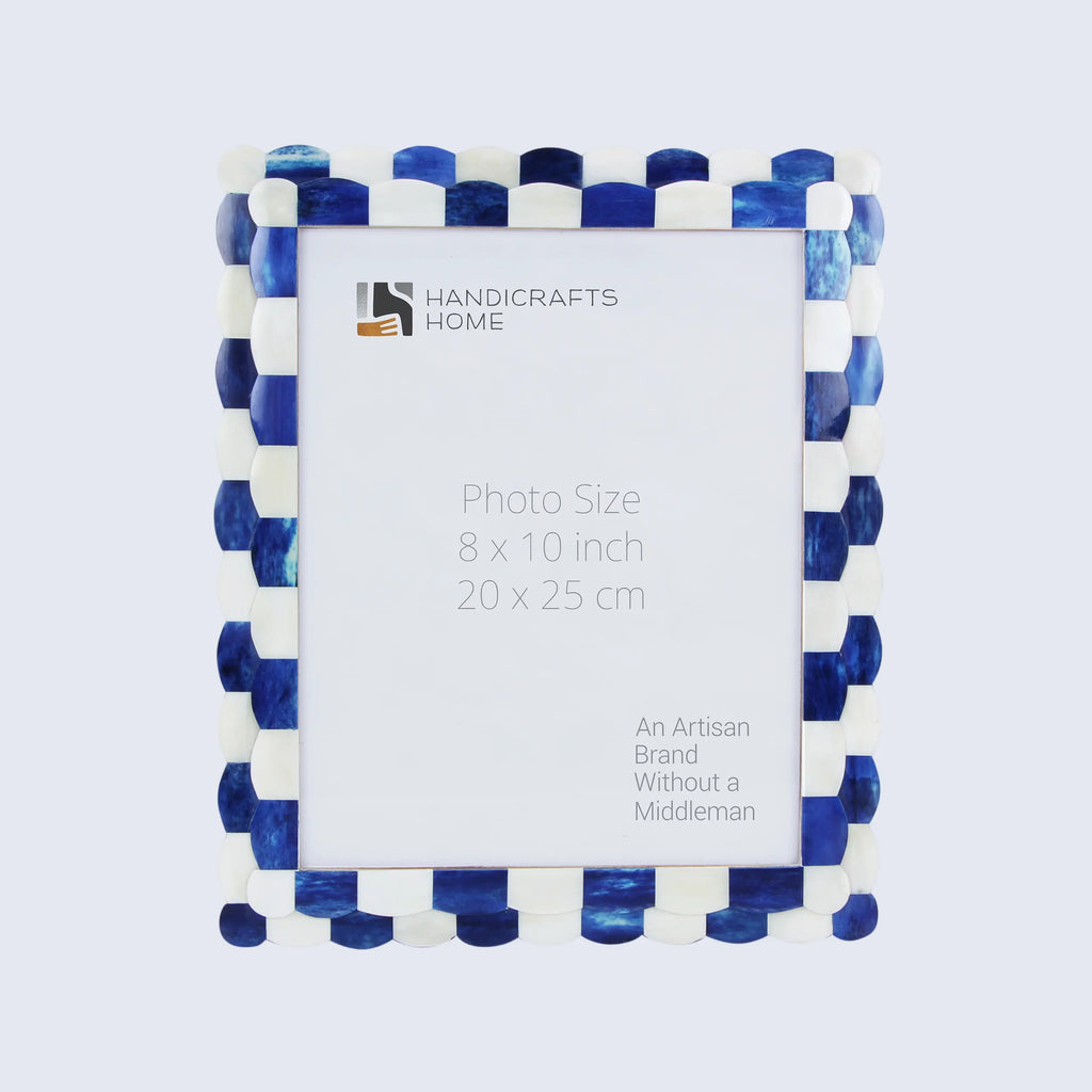 Picture Frame Set of 5 Scalloped Pattern Collection Bone Inlay – Blue & White