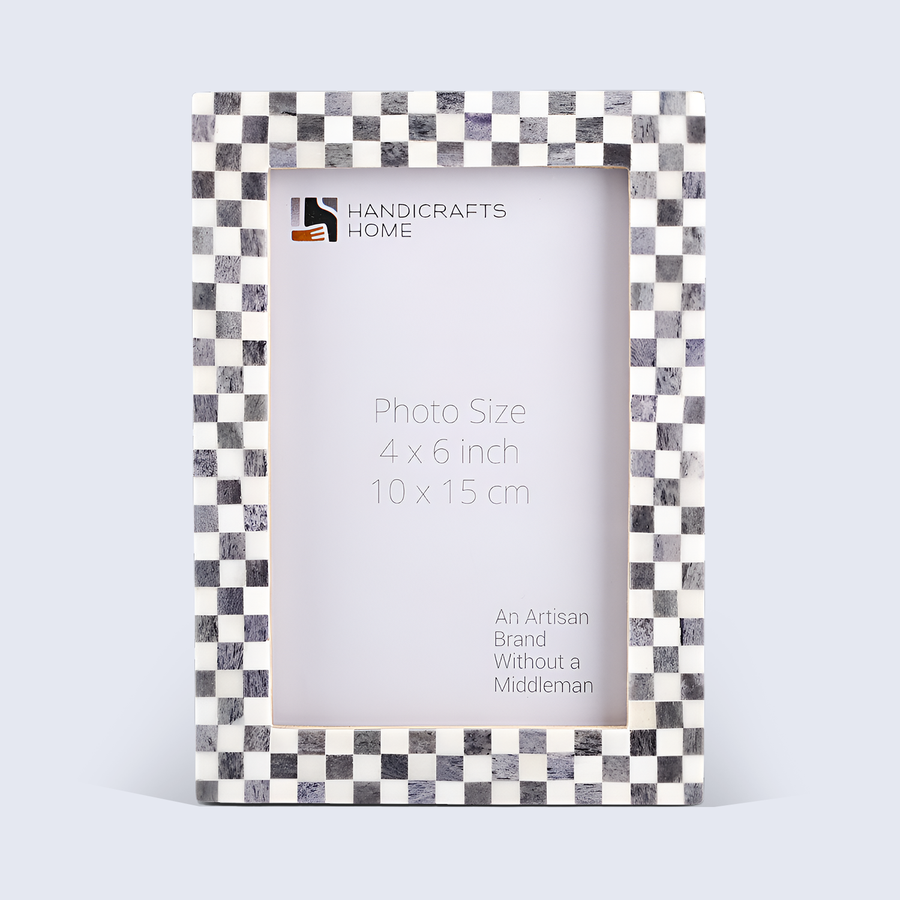 Grey & White Checkered Bone Inlay Picture Frame