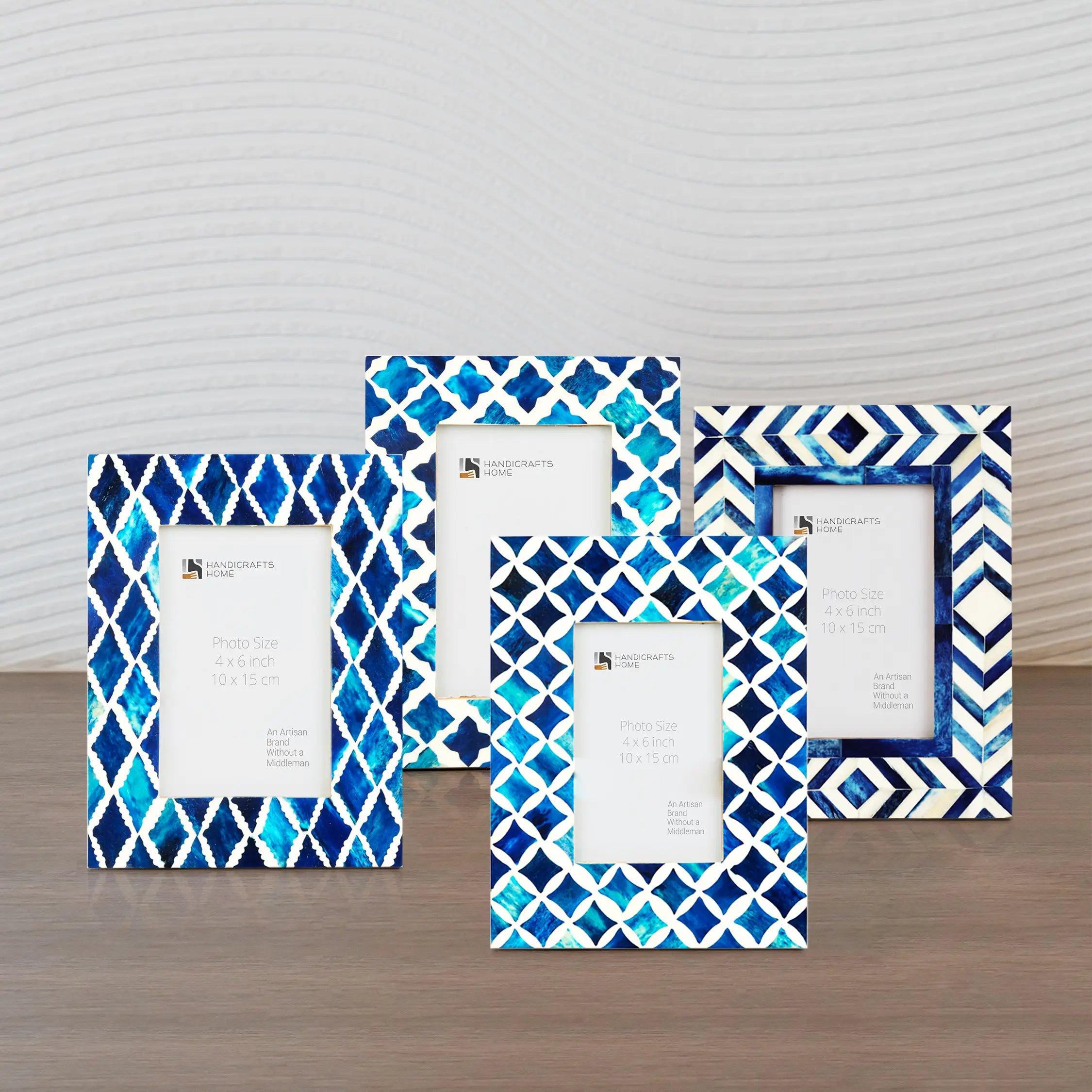 Blue Bone Inlay Picture Frames Set of 4 | Mosaic Collection | Fits 4x6 Photos