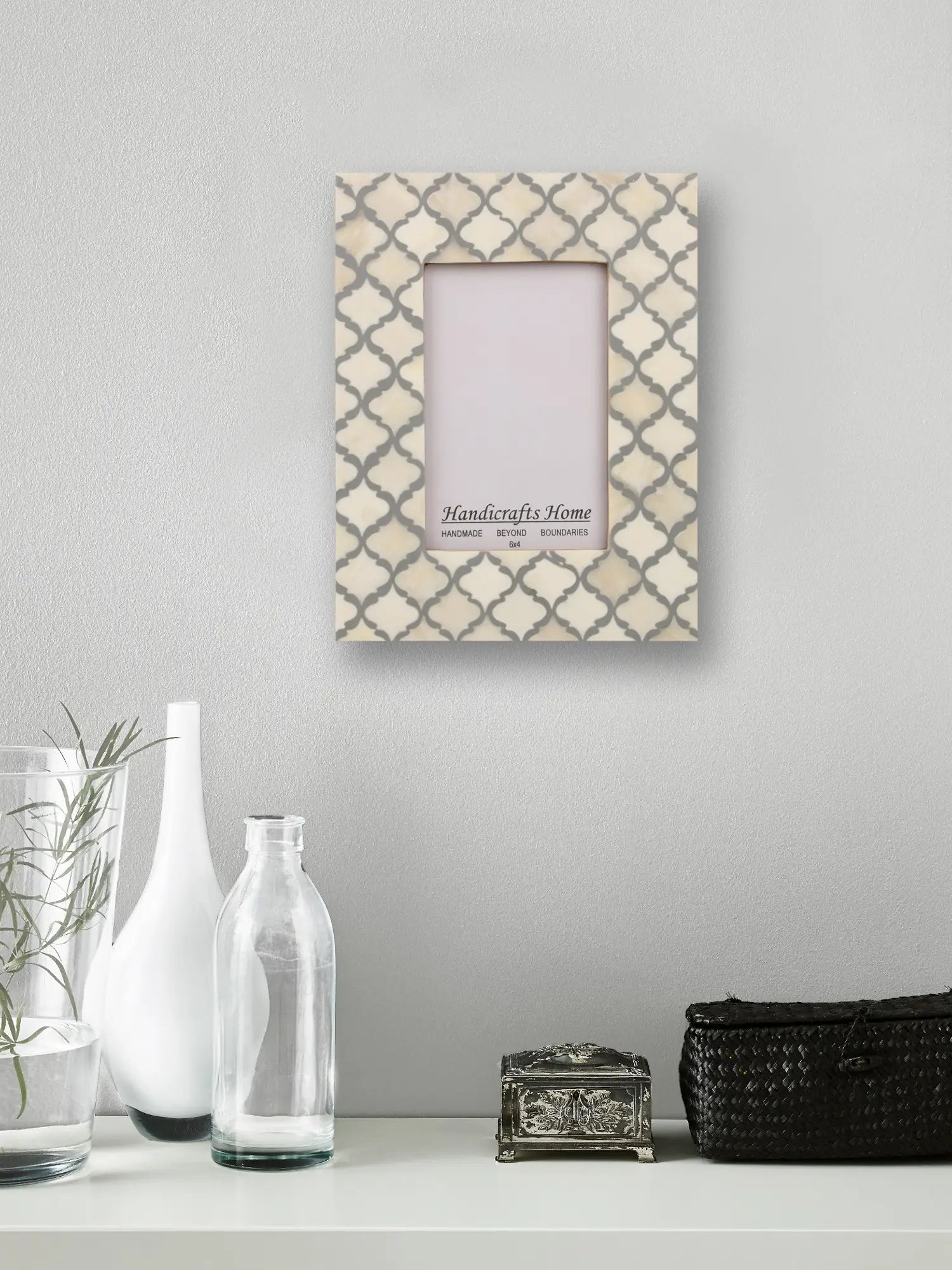 Picture Frames Moroccan Pattern Collection Bone Inlay Resin White Grey 4x6 5x7"