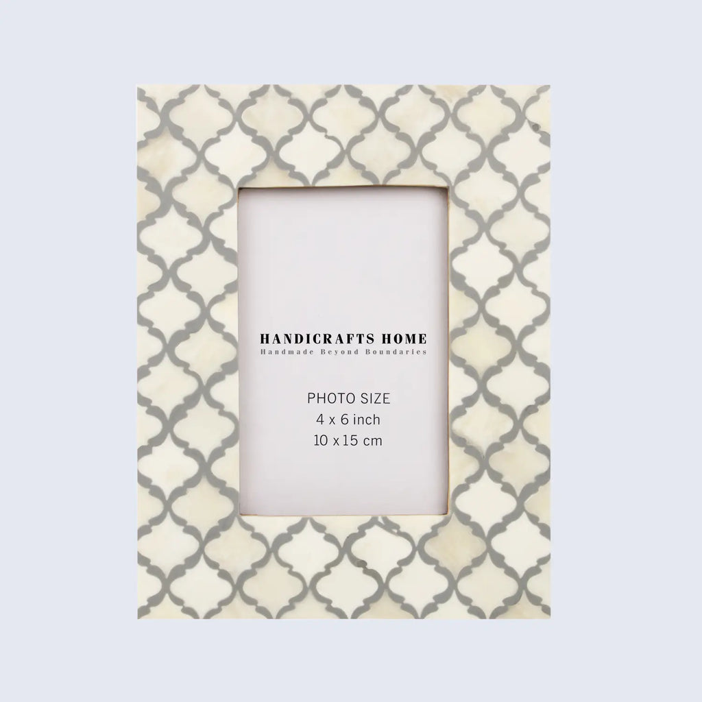 Picture Frames Moroccan Pattern Collection Bone Inlay Resin White Grey 4x6 5x7"