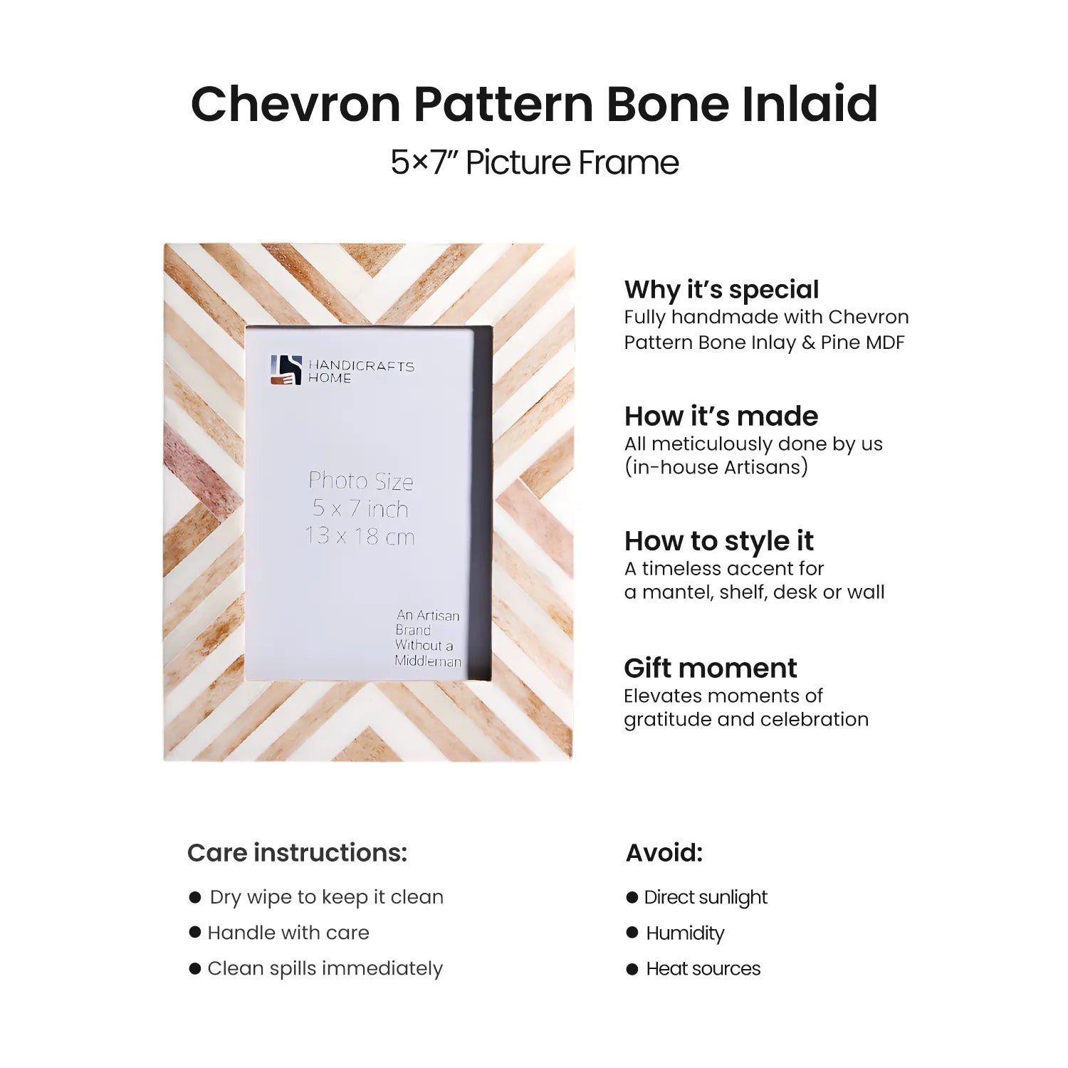 Chevron Brown Bone Inlay Picture Frame