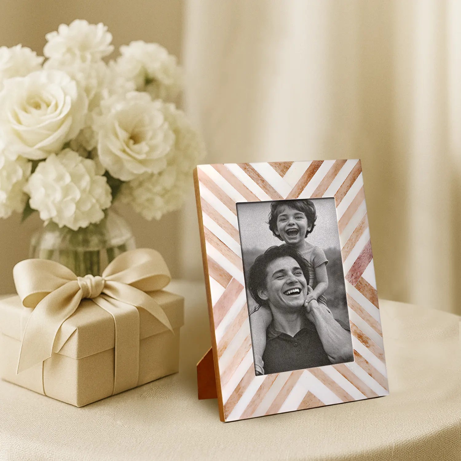 Chevron Brown Bone Inlay Picture Frame