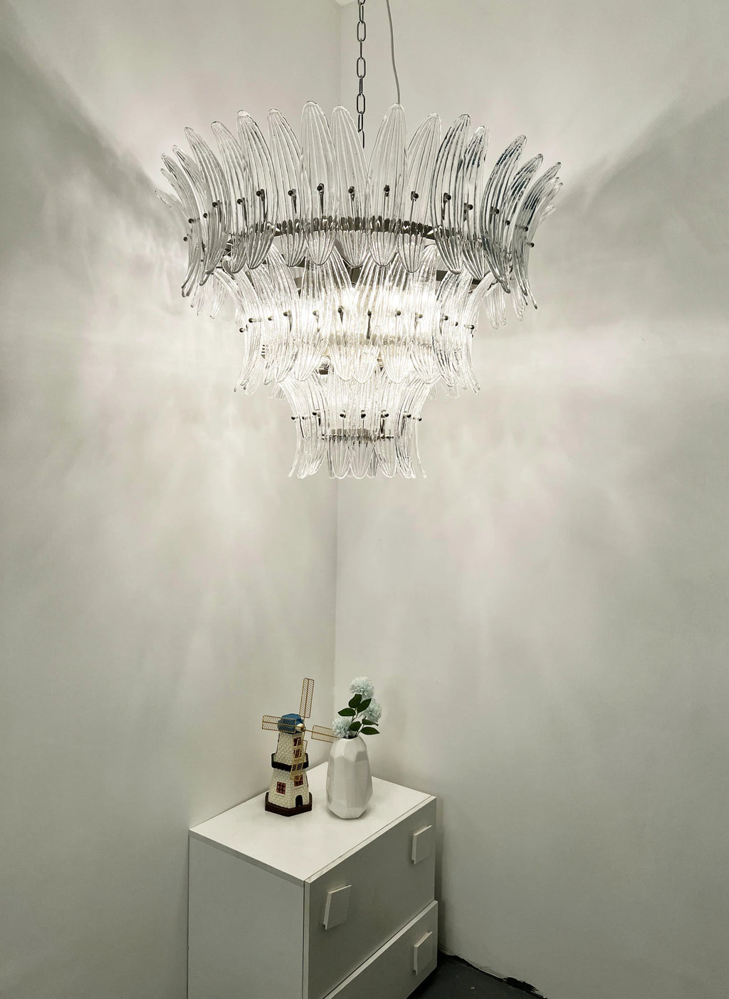 Palm Leaves Transparent Glass Chandelier