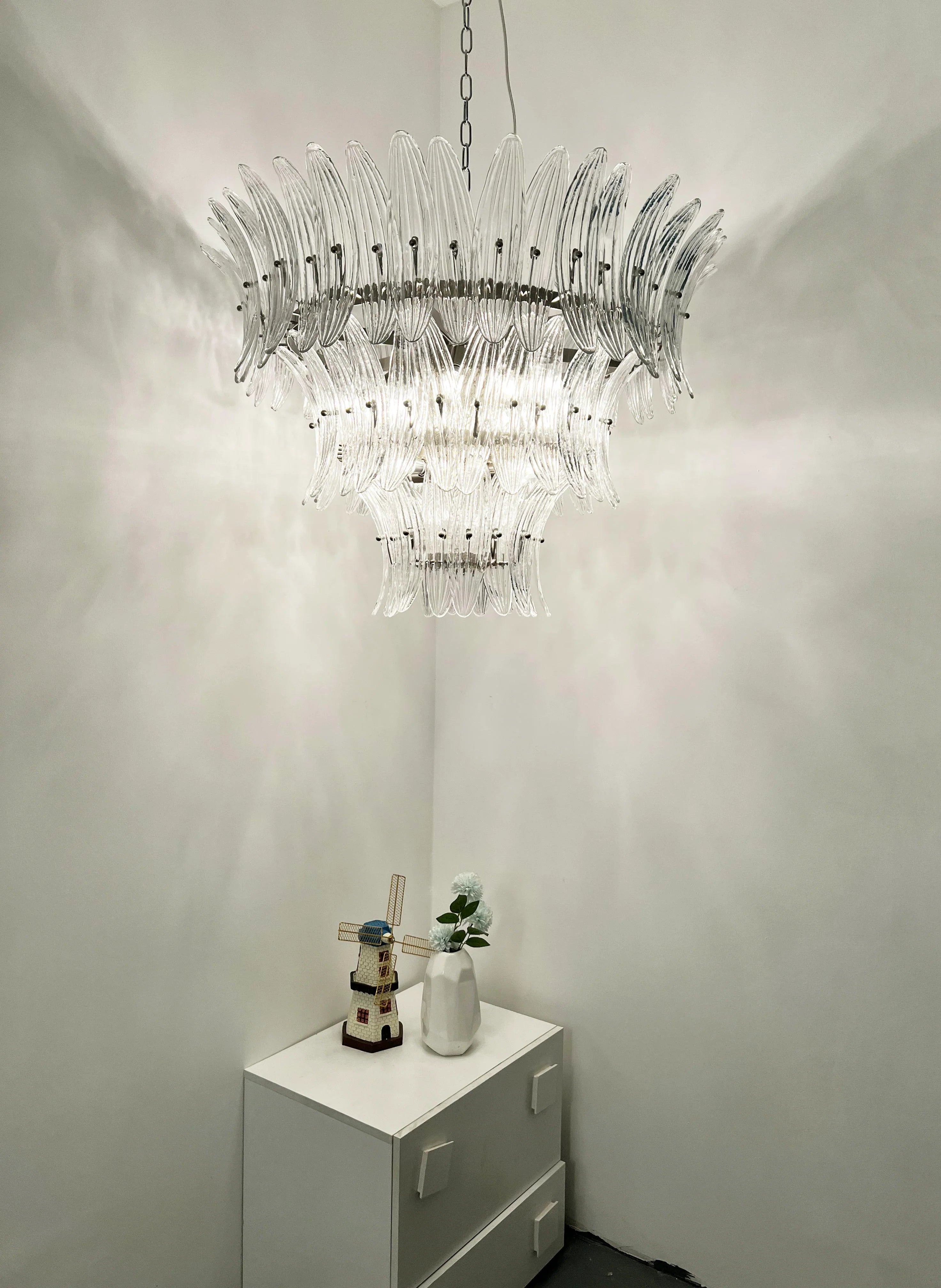 Palm Leaves Transparent Glass Chandelier