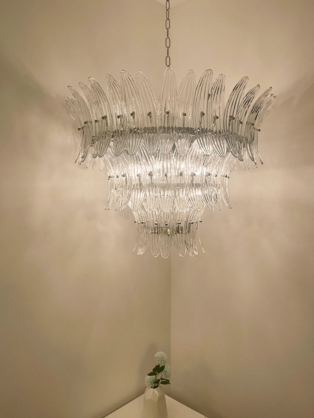 Palm Leaves Transparent Glass Chandelier