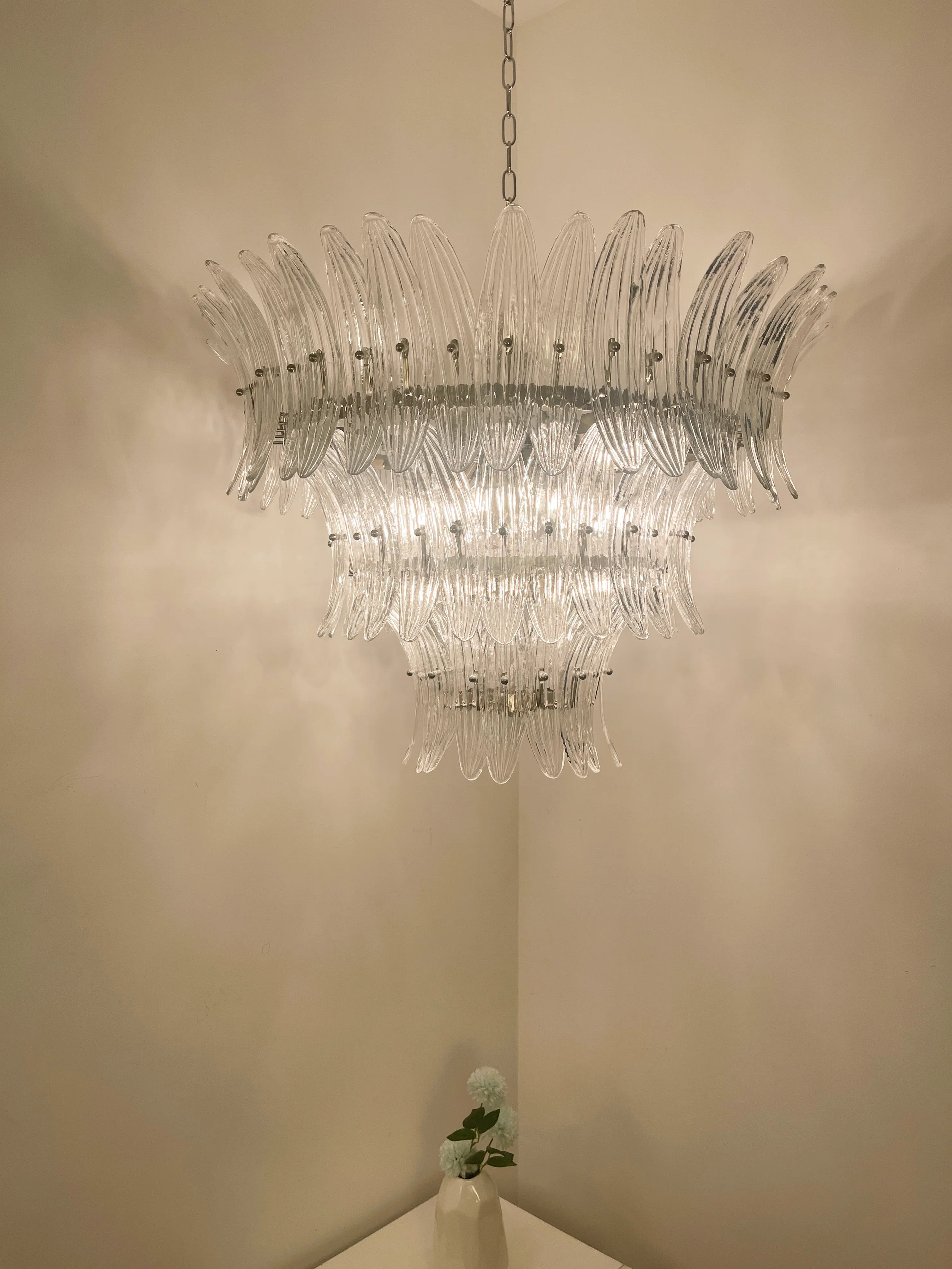 Palm Leaves Transparent Glass Chandelier