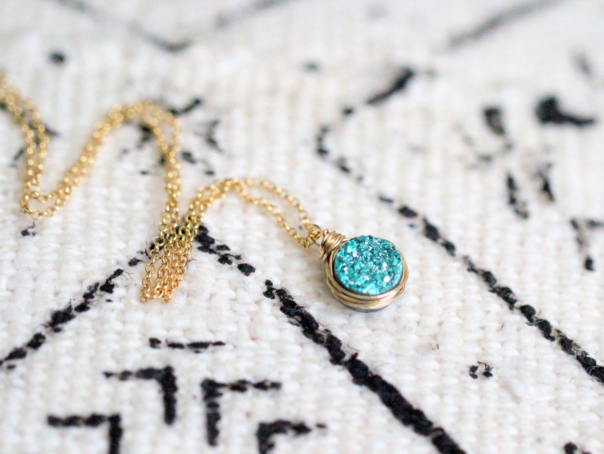Petite Druzy Bezel Pendant Necklace - Teal