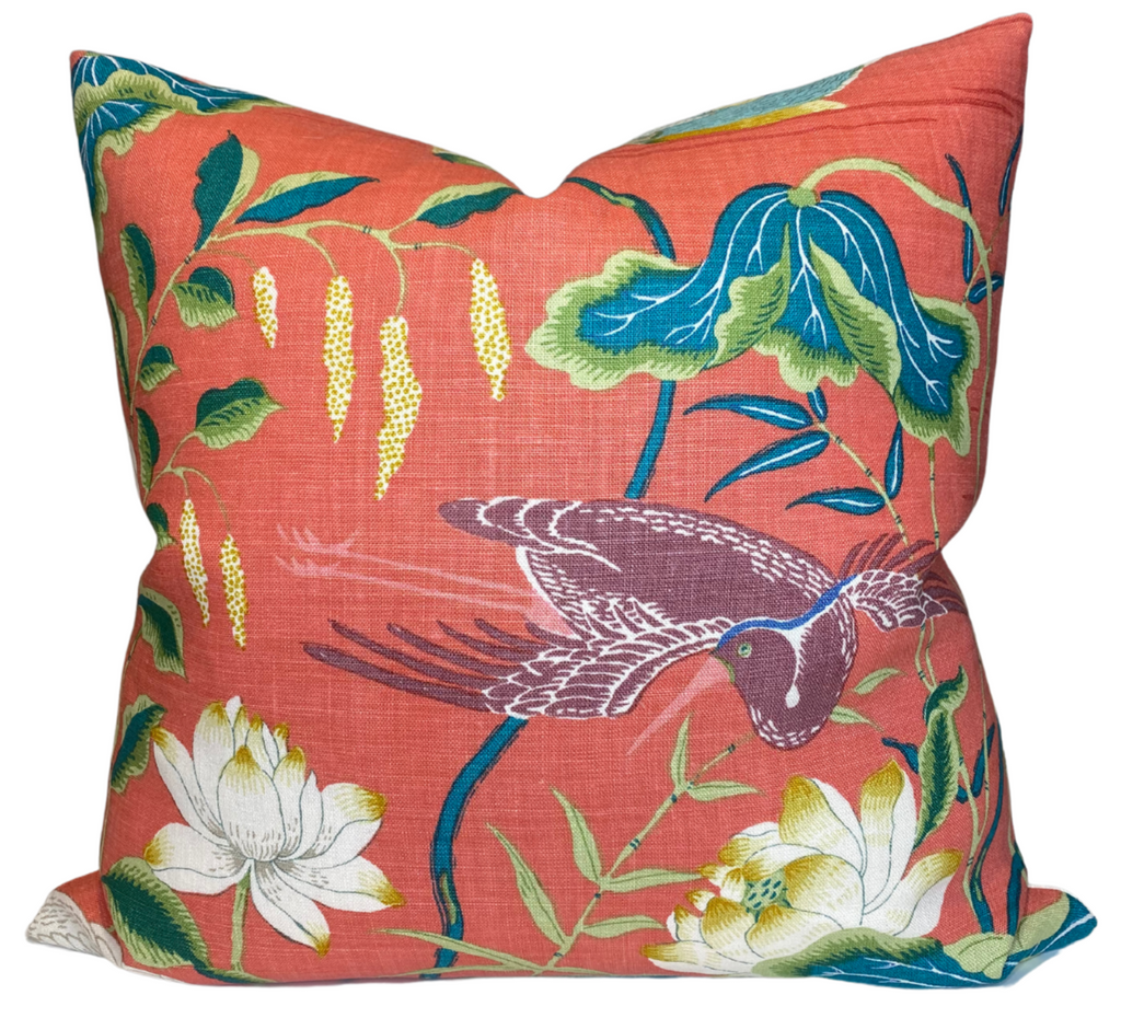 Lotus Garden Pillow Cover in Red, Schumacher Textiles