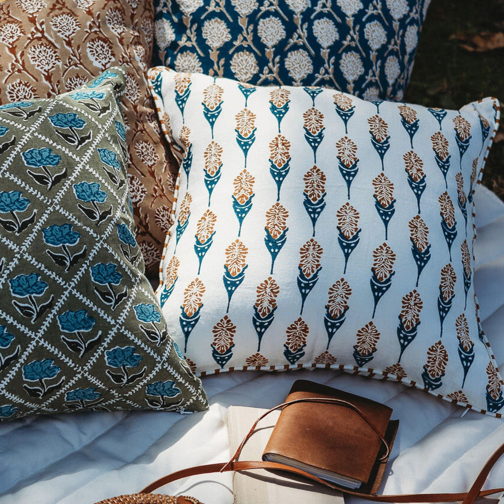 Bahaar Linen Pillow Cover — Ginger & Blue