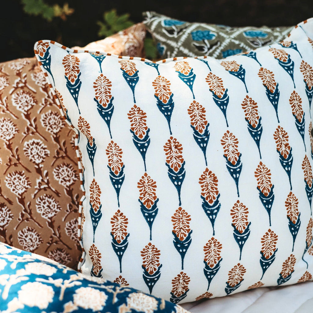 Bahaar Linen Pillow Cover — Ginger & Blue