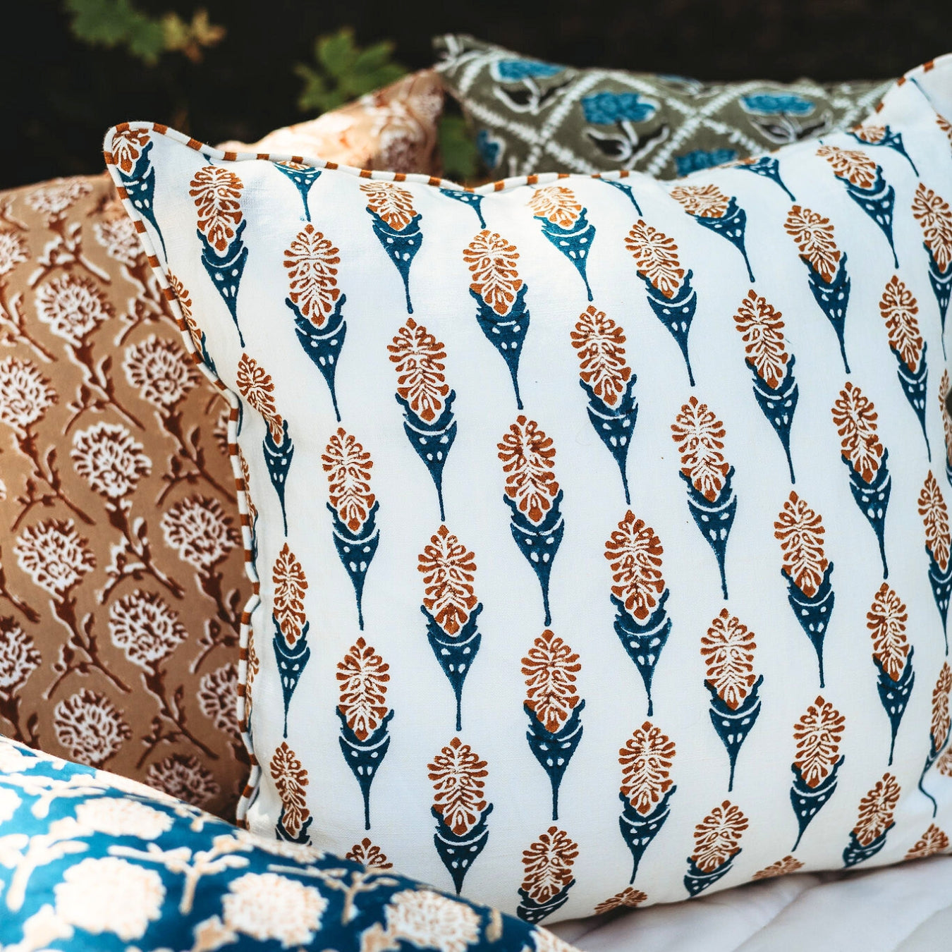 Bahaar Linen Pillow Cover — Ginger & Blue