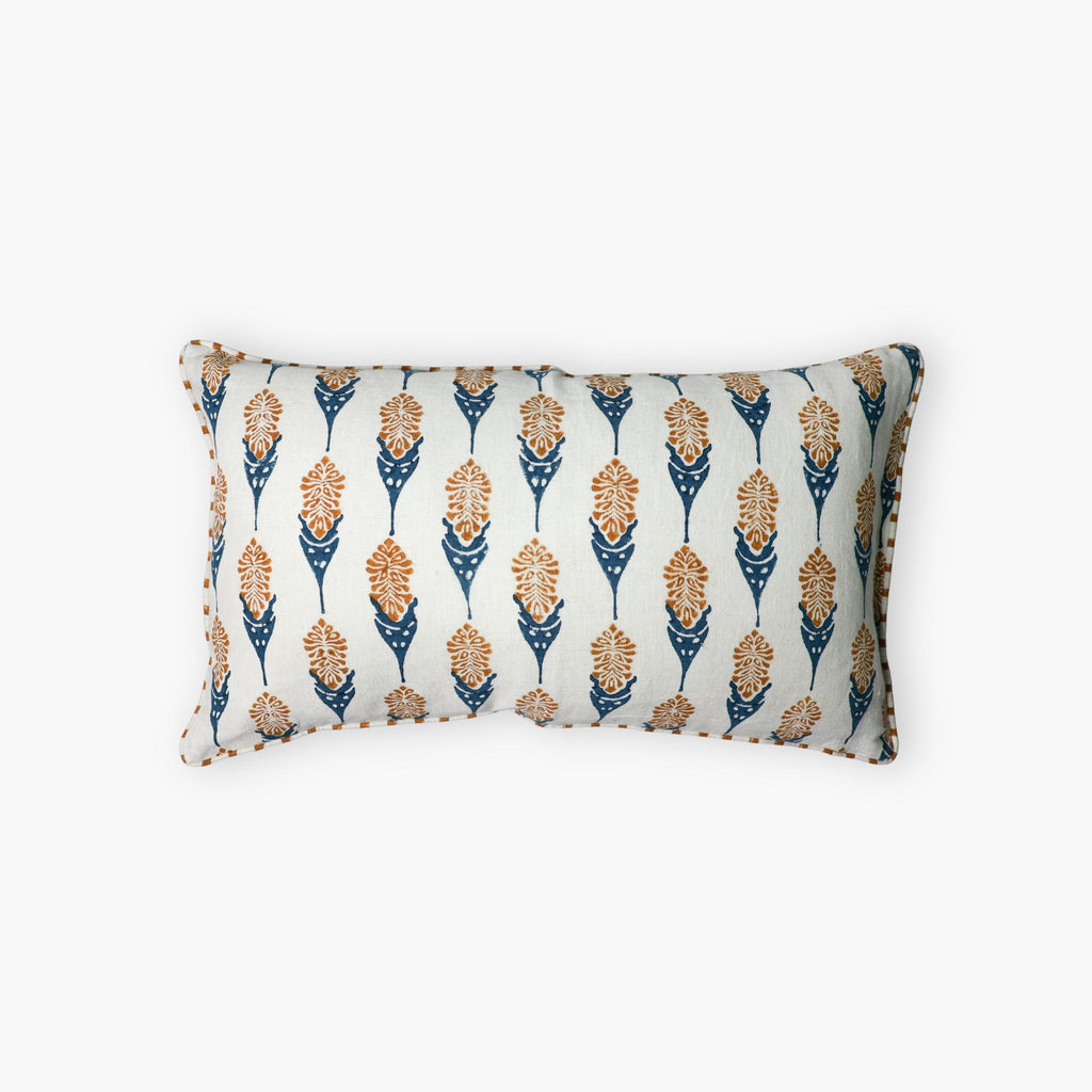 Bahaar Linen Lumbar Pillow Cover — Ginger & Blue