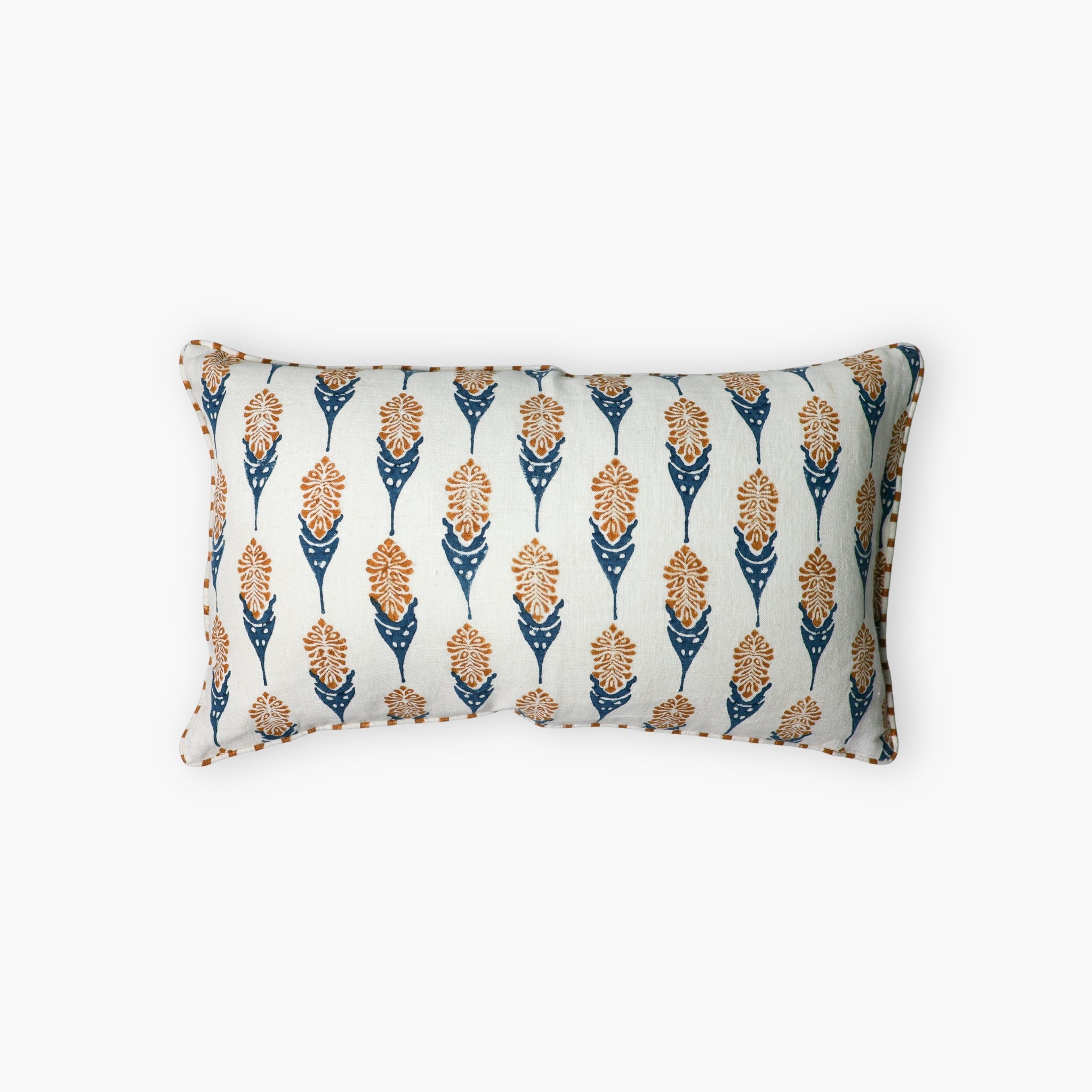 Bahaar Linen Lumbar Pillow Cover — Ginger & Blue
