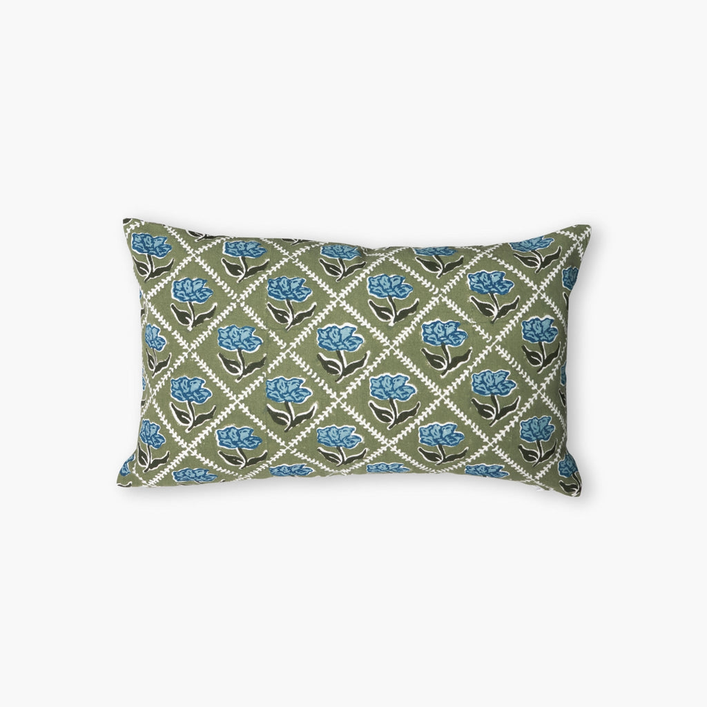 Noor Linen Lumbar Pillow Cover — Olive & Blue