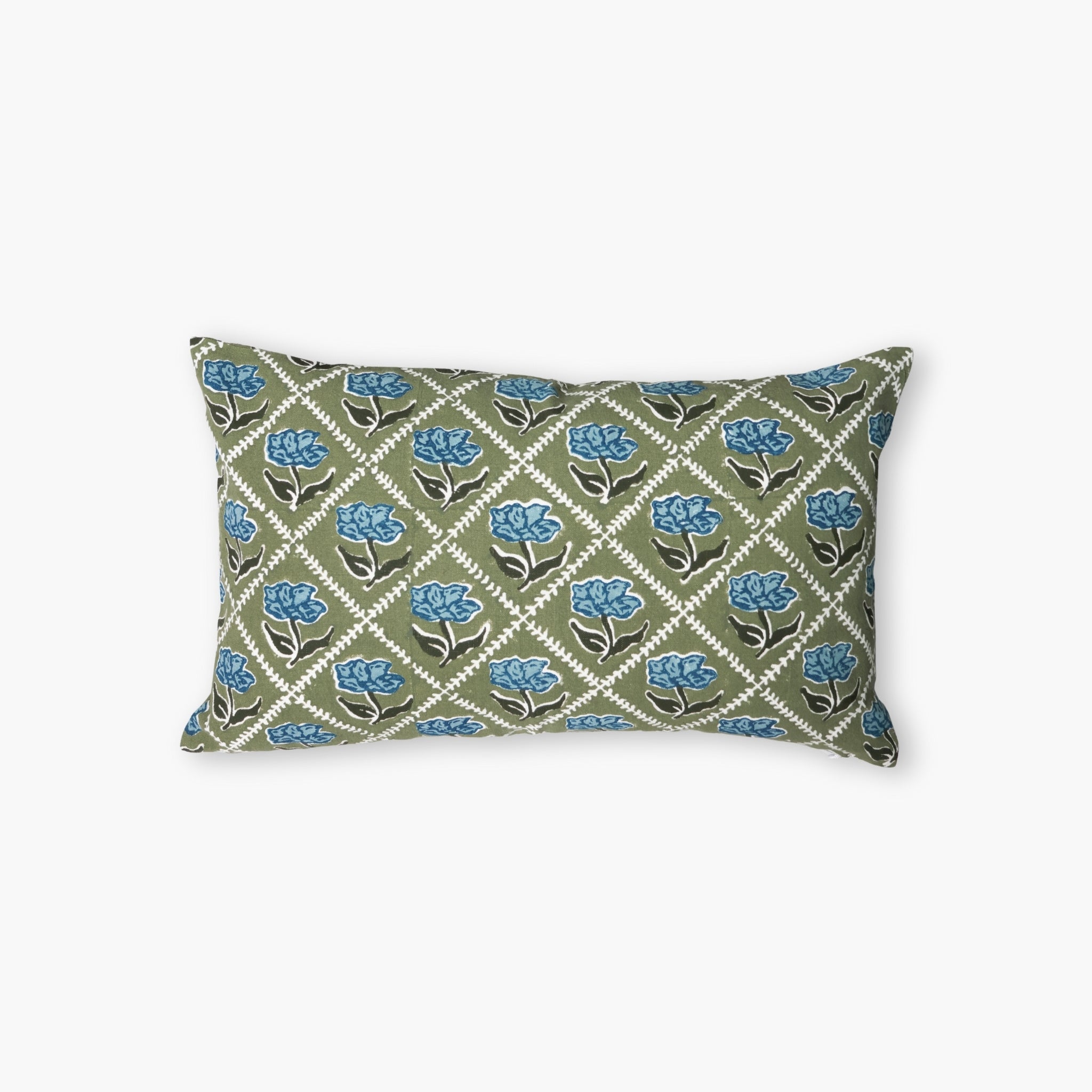 Noor Linen Lumbar Pillow Cover — Olive & Blue