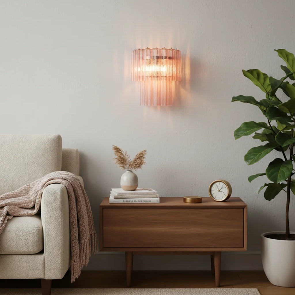 Star Shaped Murano Pink Glass Wall Lamp