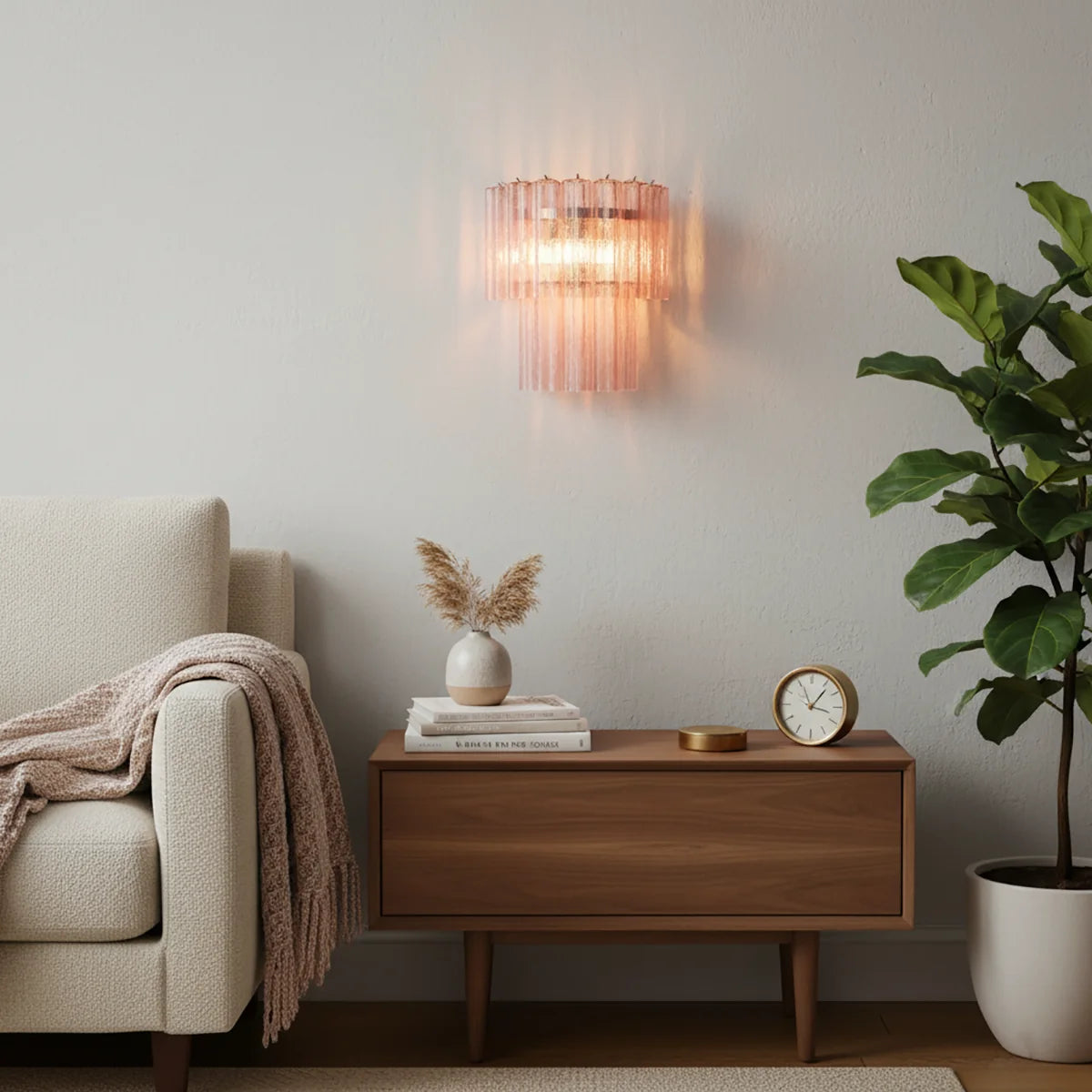Star Shaped Murano Pink Glass Wall Lamp