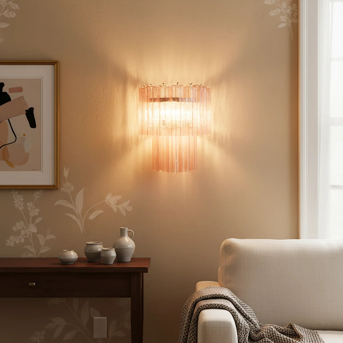 Star Shaped Murano Pink Glass Wall Lamp