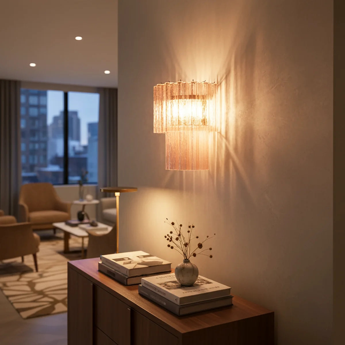 Star Shaped Murano Pink Glass Wall Lamp