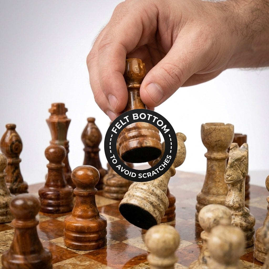 Brown and Coral Marble Chess Set - 12 Inches Premium Handmade