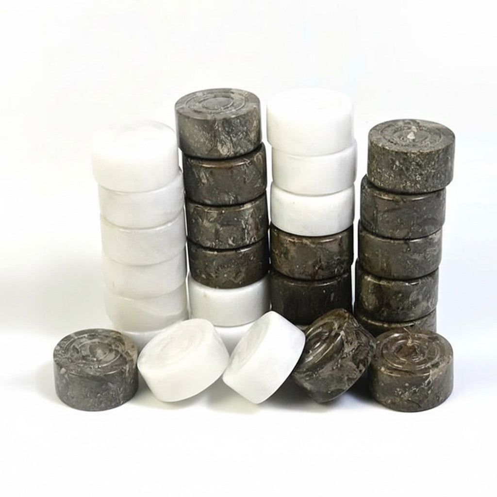 Grey Oceanic and White Marble Checkers Set – ( 32 Handcrafted Pieces )