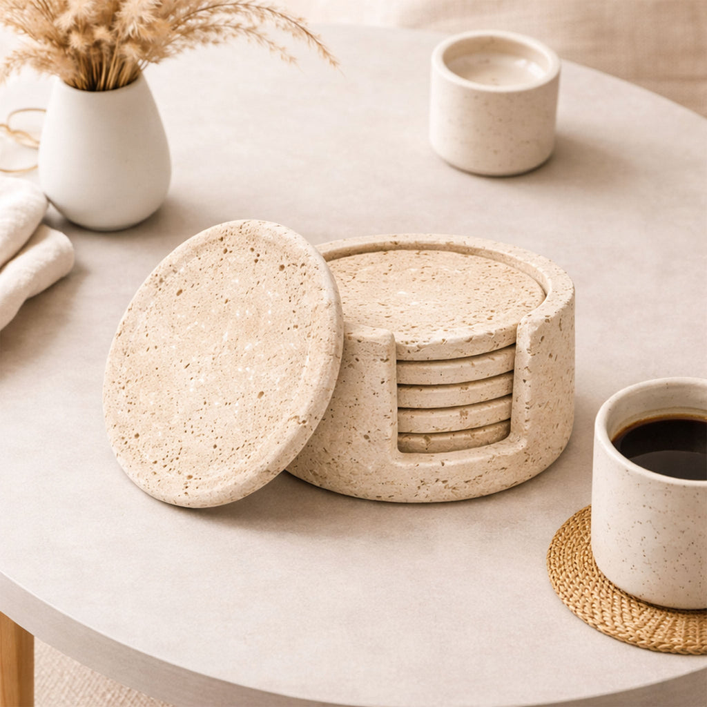 Travertine Round Marble Coaster (Set of 6)