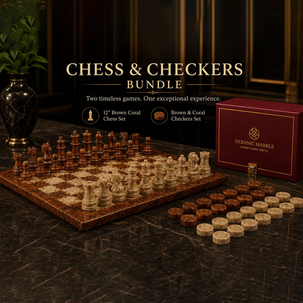 Premium Marble Chess and Checkers Bundle