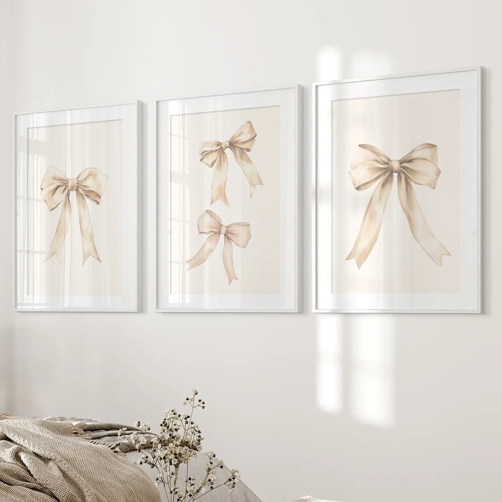 Neutral Bow Nursery Wall Art Set