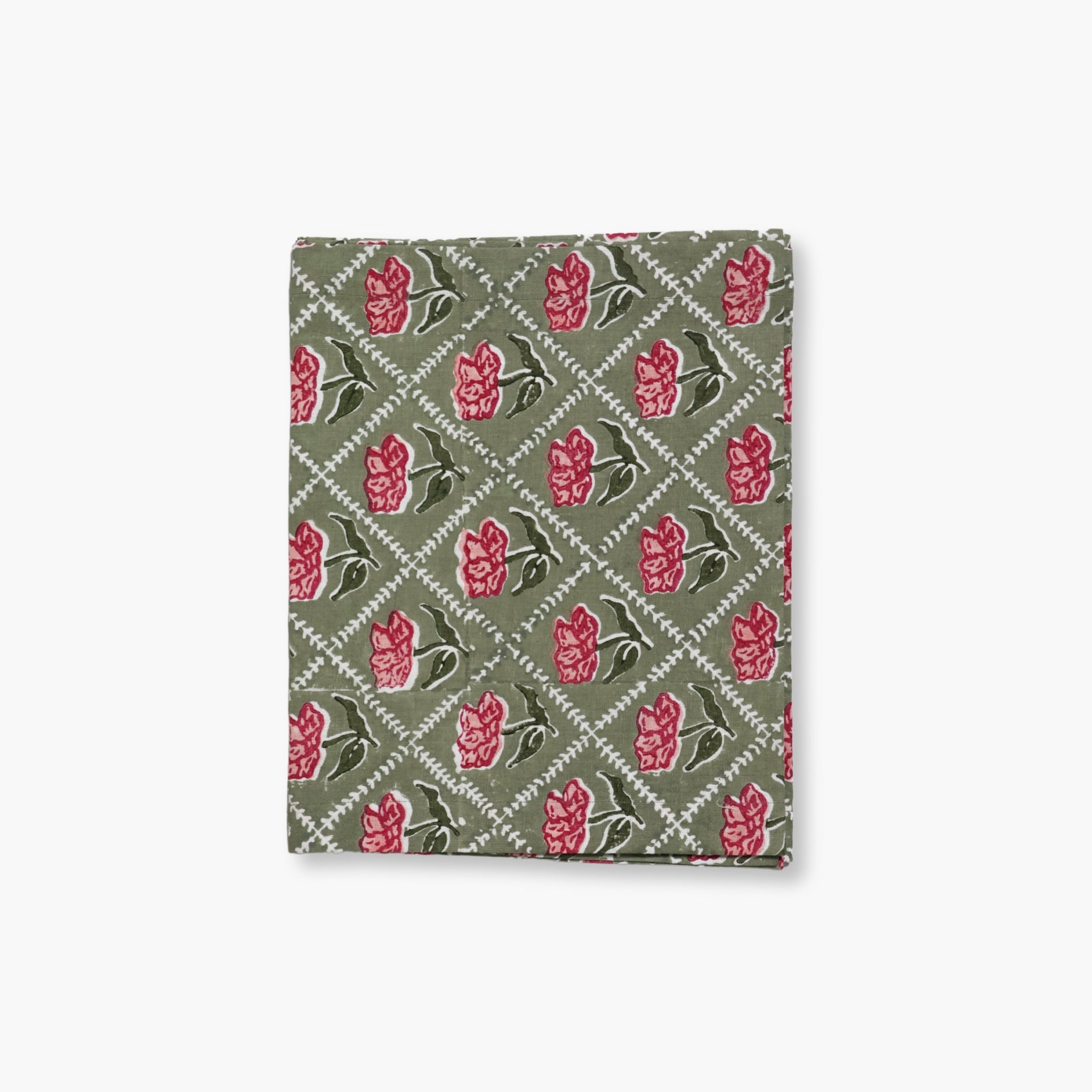 Noor Linen Table Runner — Olive & Pink
