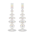 Rainbow Prism Glass Candle Holders - Pair