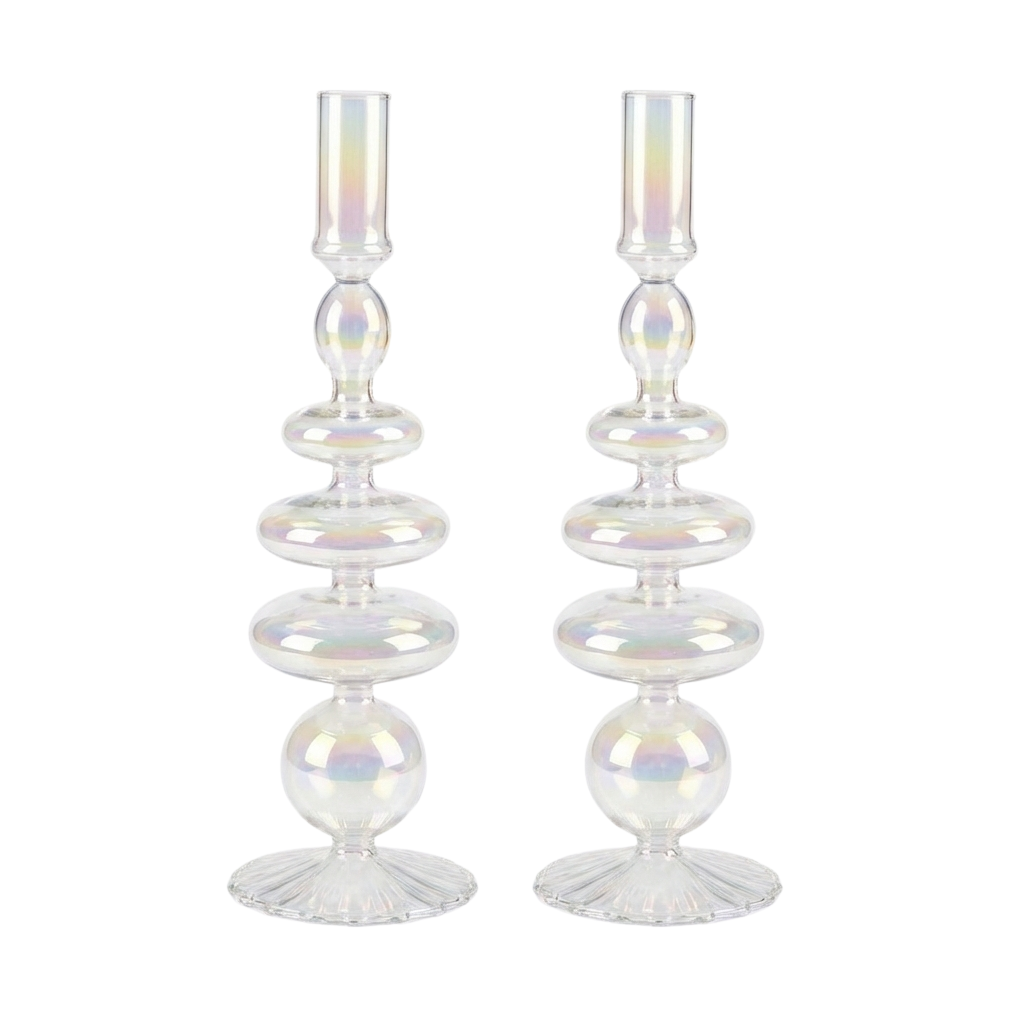 Rainbow Prism Glass Candle Holders - Pair