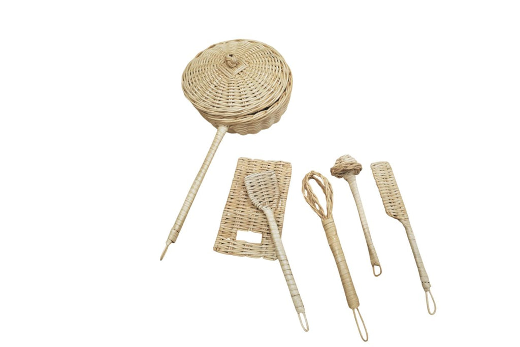 Rattan Play Kitchen Utensil Set