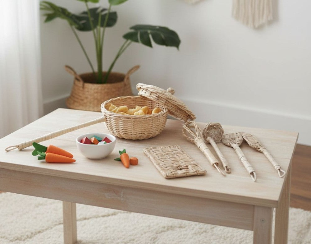 Rattan Play Kitchen Utensil Set