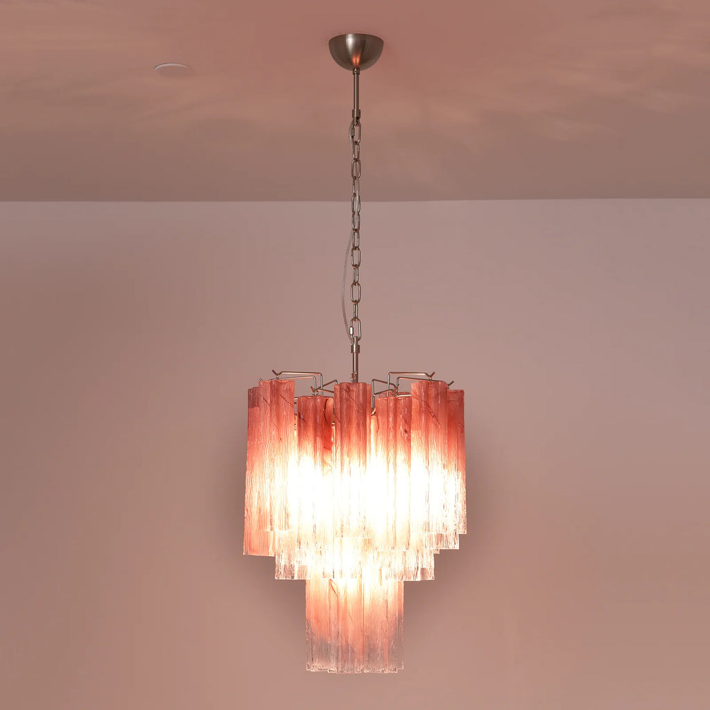 Gradient Red Murano Glass Tube Chandelier