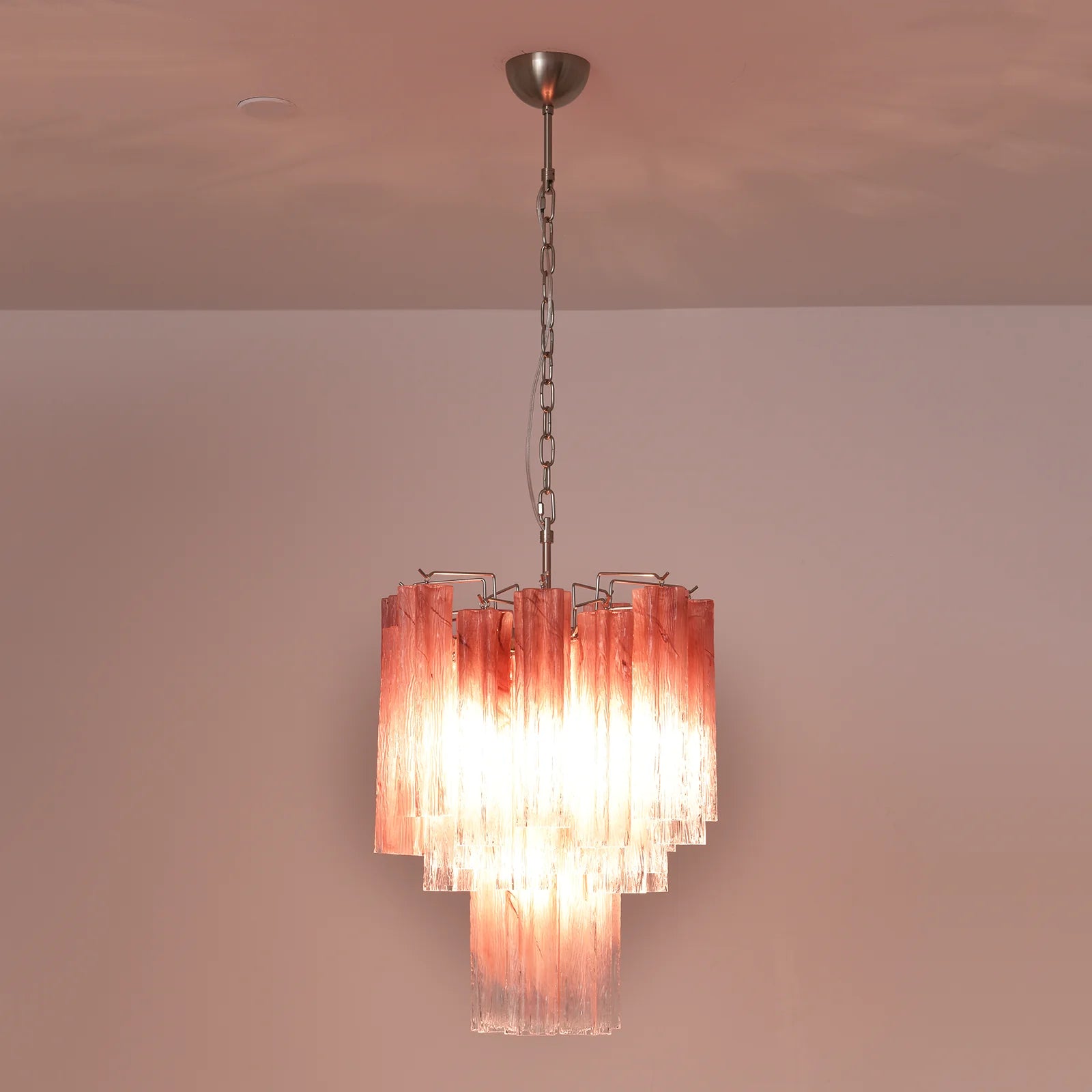 Gradient Red Murano Glass Tube Chandelier
