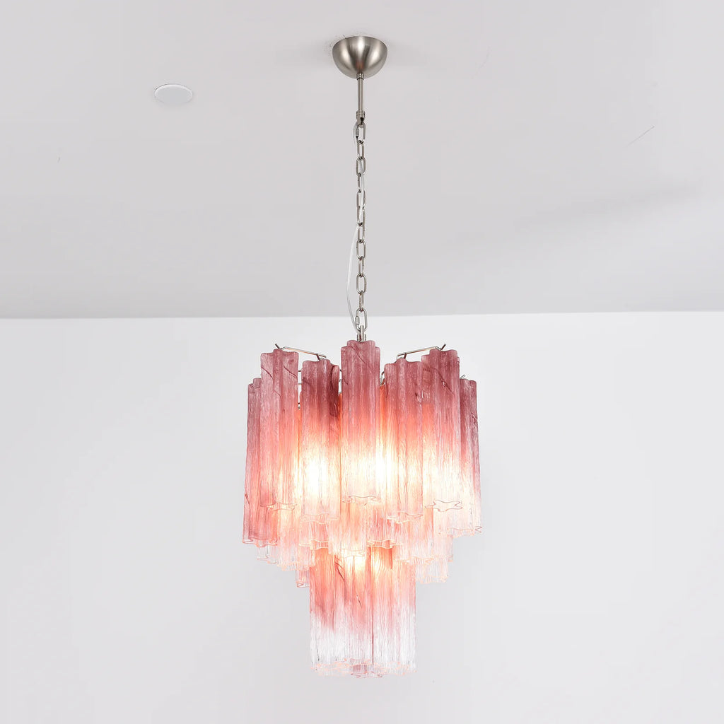 Gradient Red Murano Glass Tube Chandelier