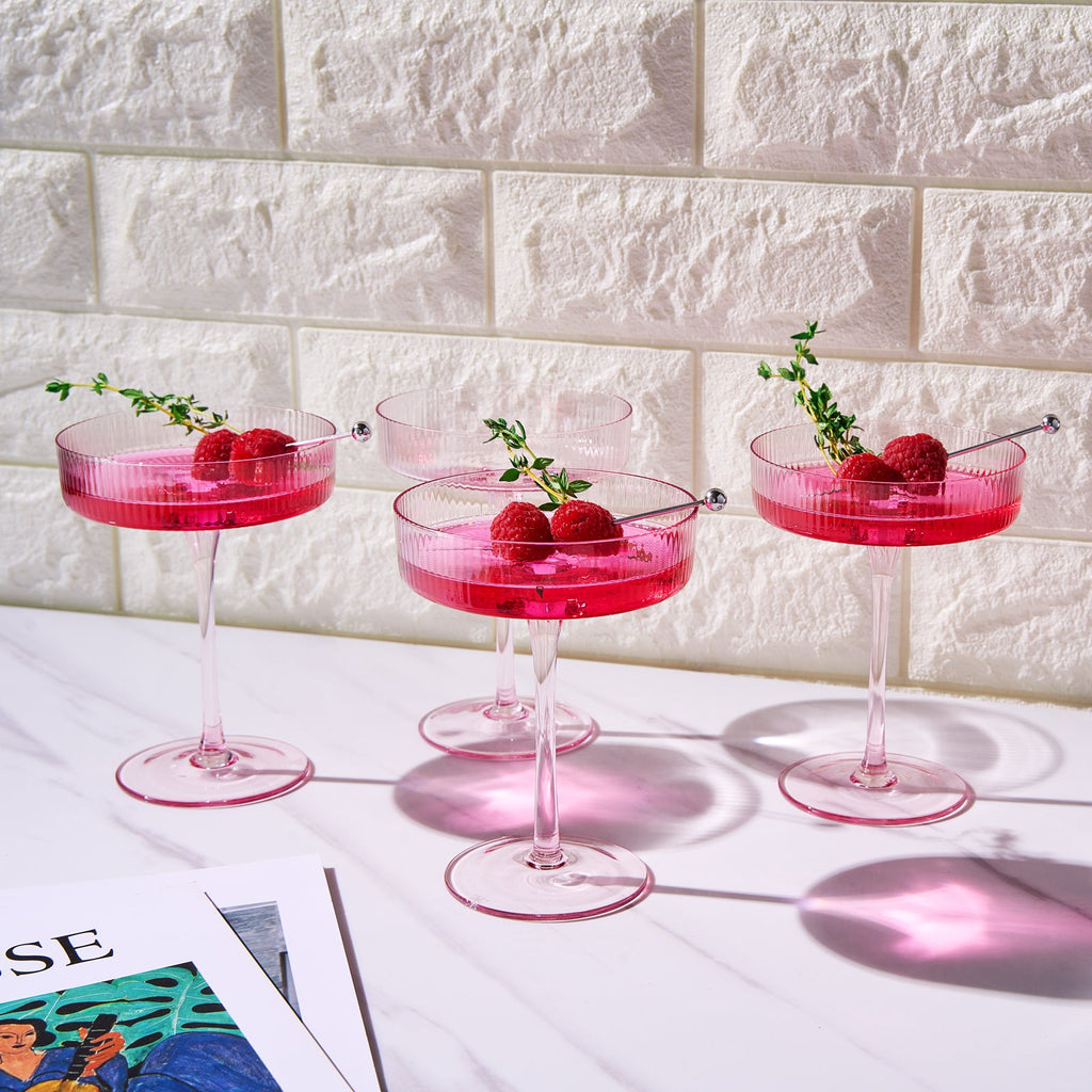 Como Ribbed Champagne Coupe Cocktail Glassware, Set of 4